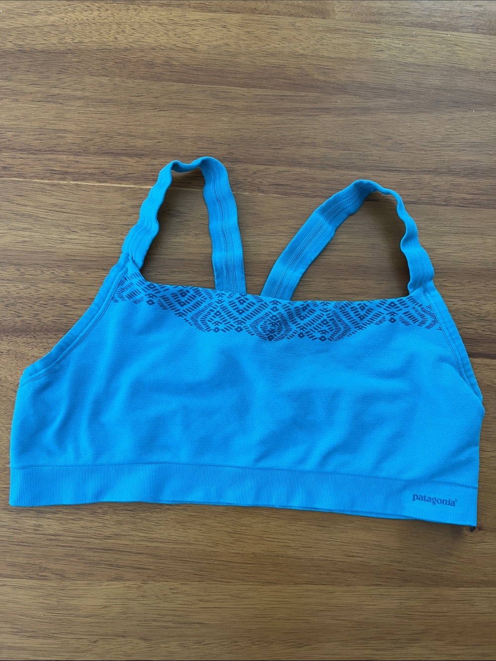 Patagonia Turquoise Seamless Sports Bra with Subtle Pattern